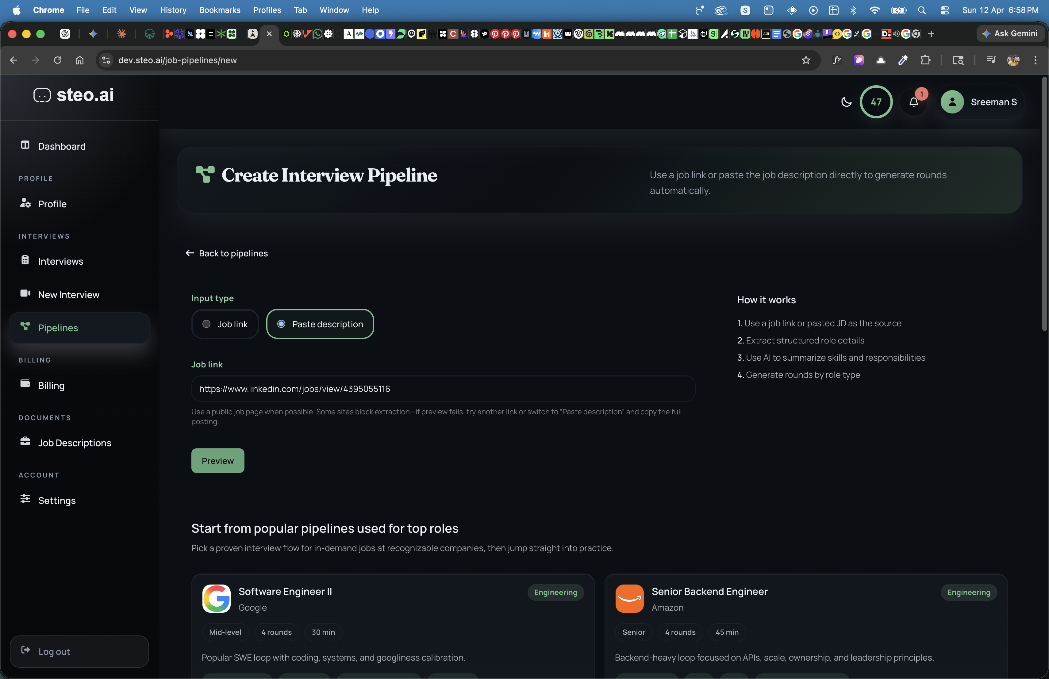 AI interview interface
